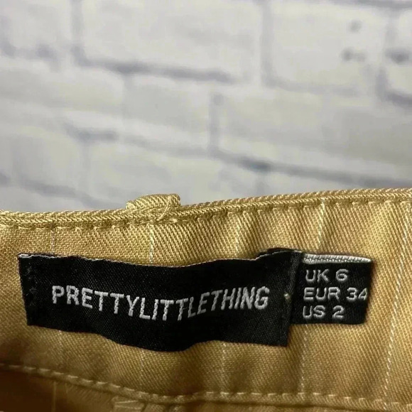 Pretty Little Thing Pinstripe Wideleg Cargo Side Slit Casual Trouser Pants - Picture 8 of 8